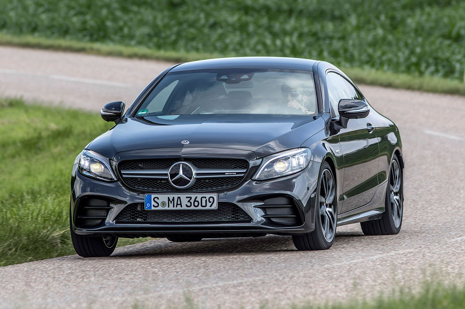Mercedes-AMG C43 Coupe 2018 road test review cornering front