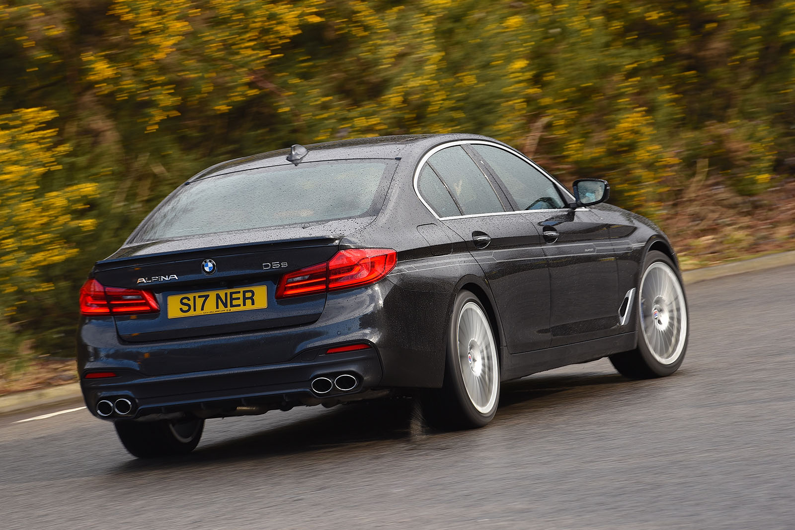 Alpina D5 S review on the road rear