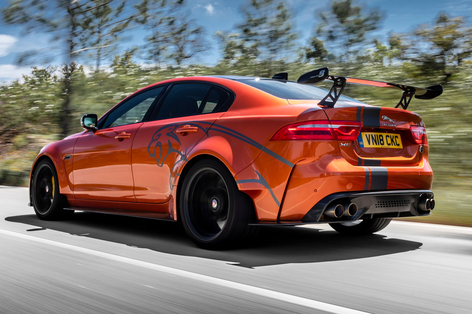 Jaguar XE SV Project 8 2018 road test review hero rear