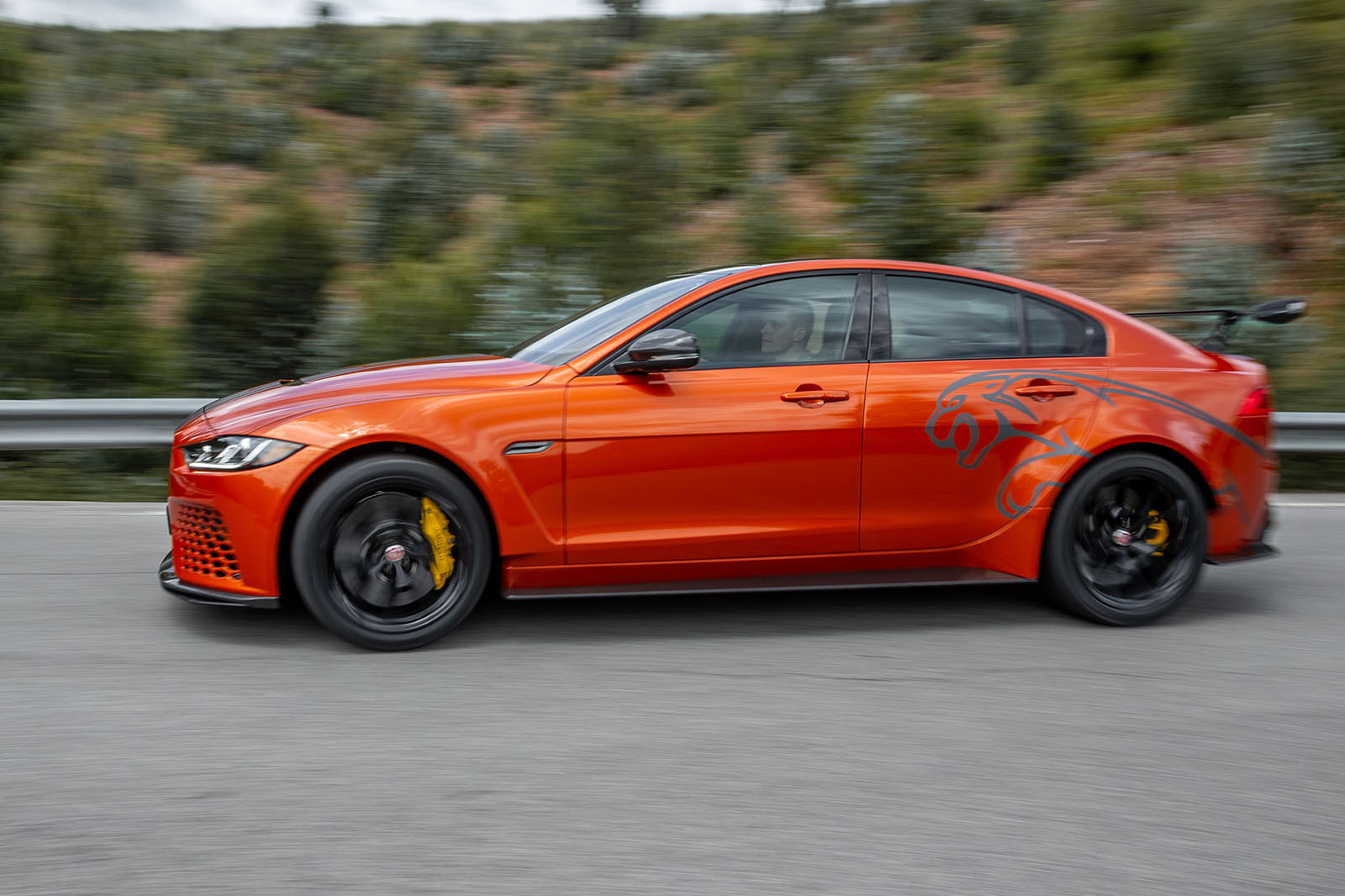 Jaguar XE SV Project 8 2018 road test review on the road left