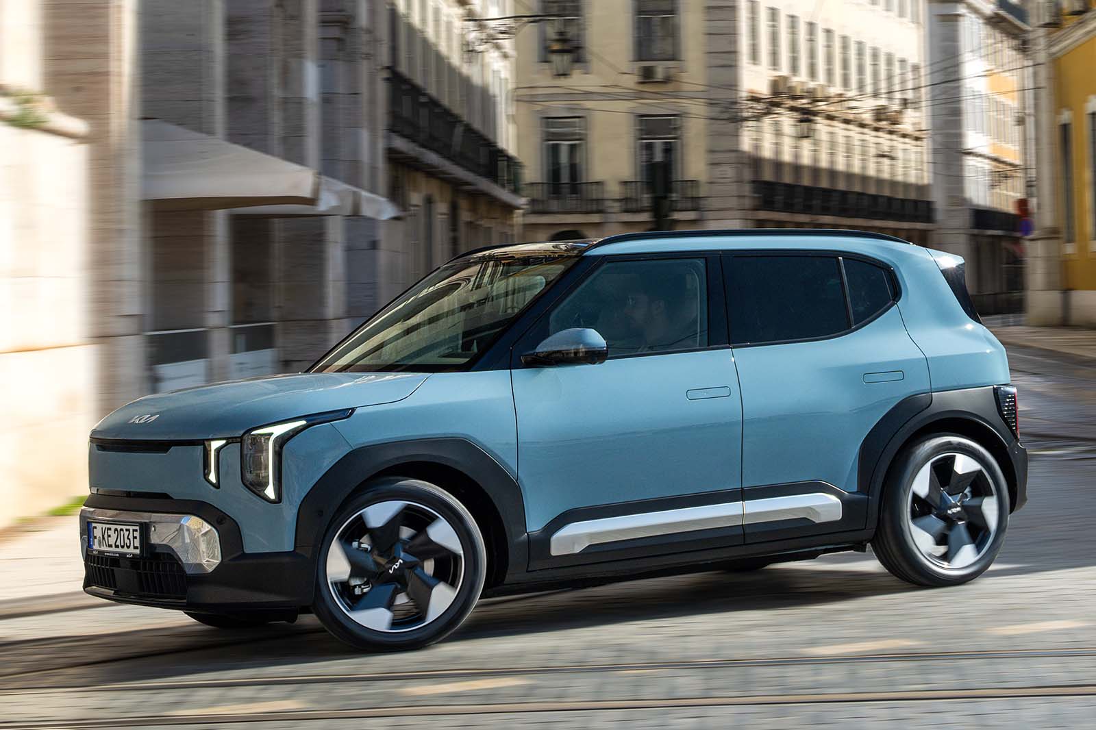Kia EV2 front cornering town