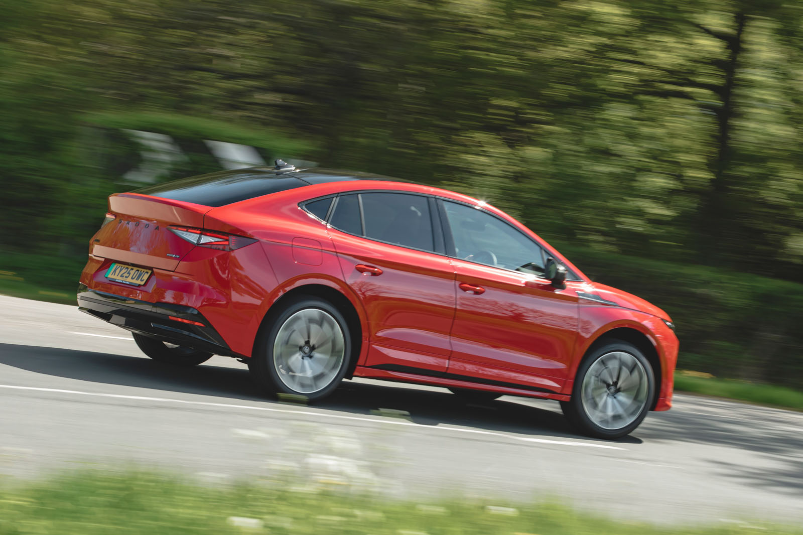 Skoda Enyaq 2025 Review rear action blur 76