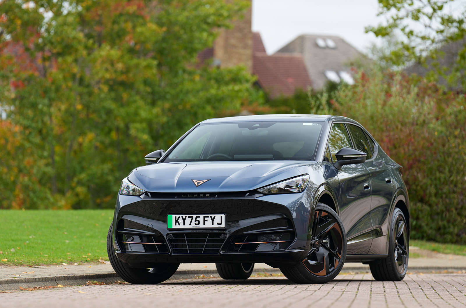 Exterior front three-quarter shot of the CUPRA Tavascan