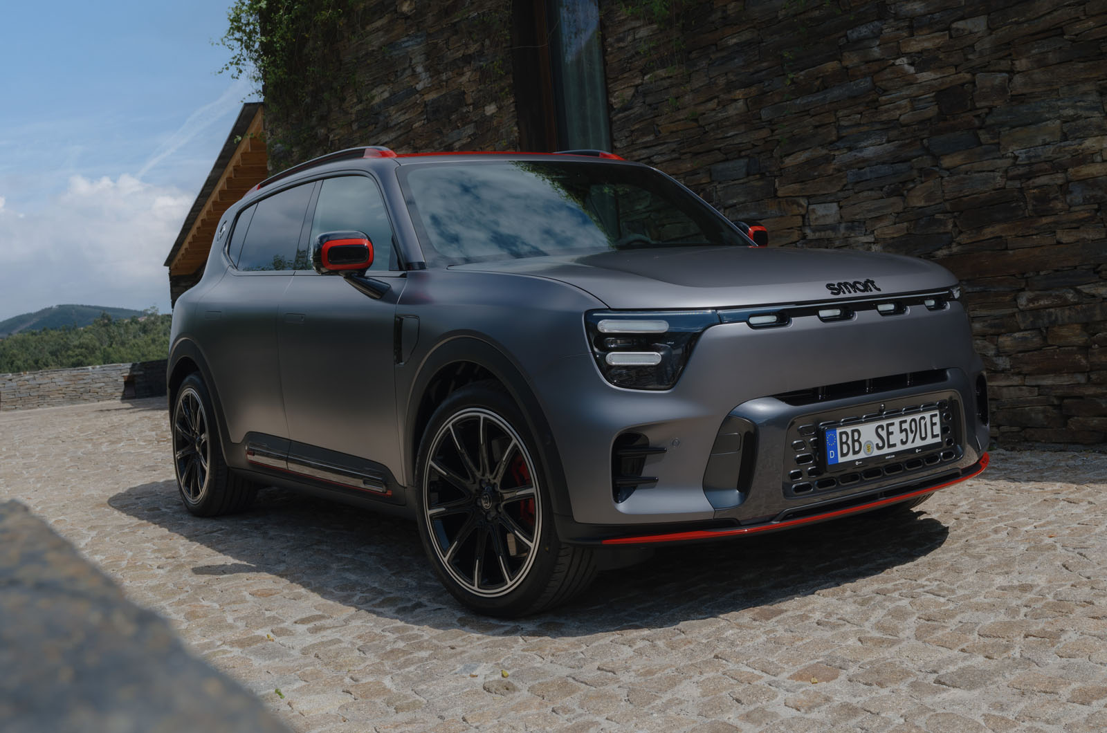 Smart #5 Brabus in Portugal   parked outside, front three quarters