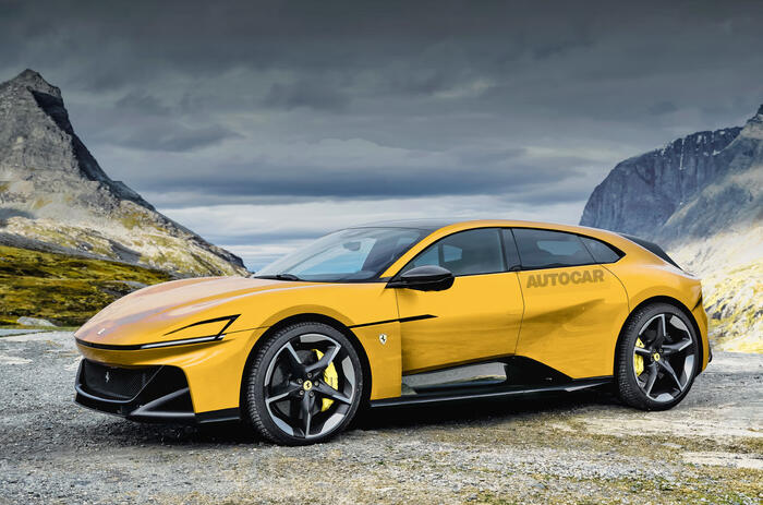 Autocar   Ferrari EV render 2025 dark yellow