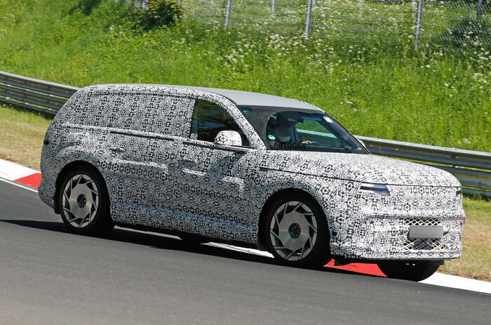 Genesis GV90 prototype testing at Nurburgring   cornering   front three quarters