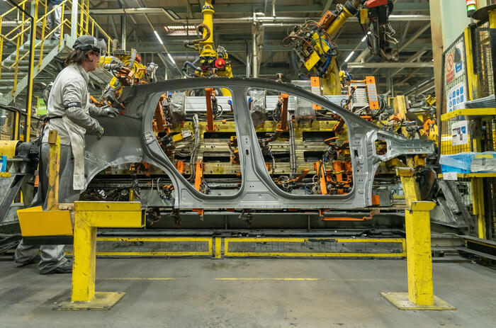 Nissan LEAF bodyside in the Nissan Body Shop