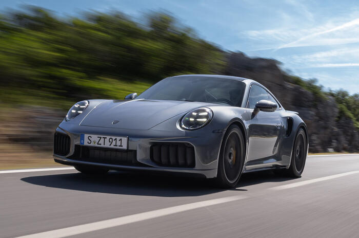 Porsche 911 Turbo S 2025 front quarter tracking