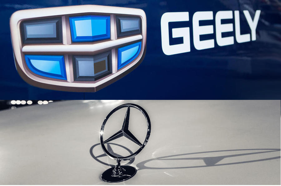 2 Geely logo and mercedes badge