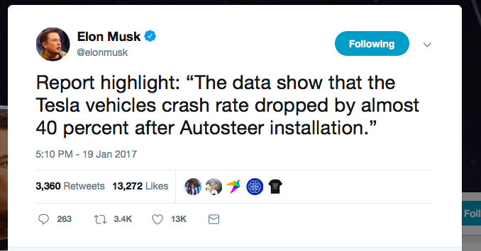 Elon musk tweet tesla safety