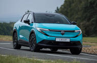 2026 nissan leaf front quarter tracking cornering