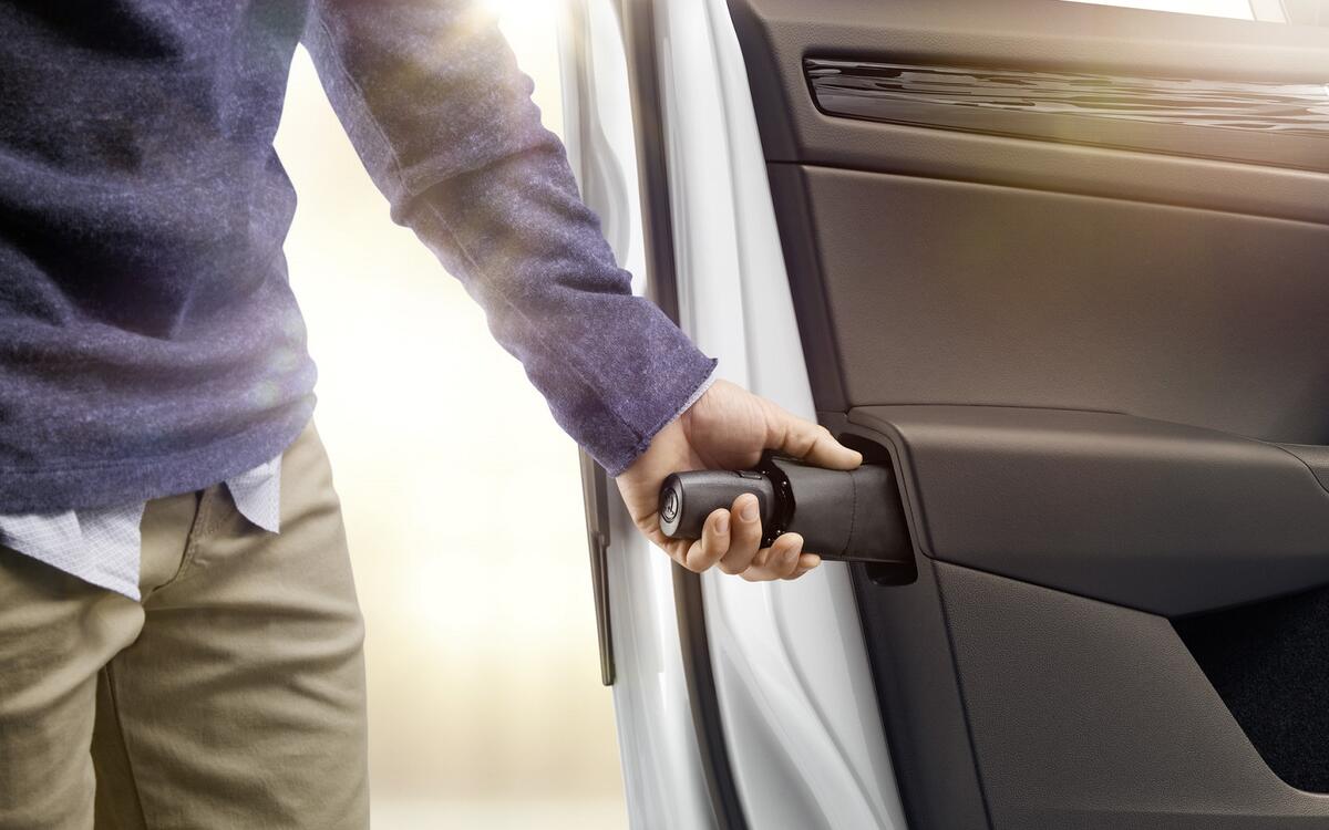 Skoda's umbrella in the door Skoda's umbrella in the door