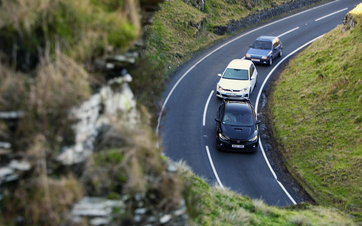 Honda Civic Type R, Volkswagen Golf GTi & Peugeot 205 GTi 1.9