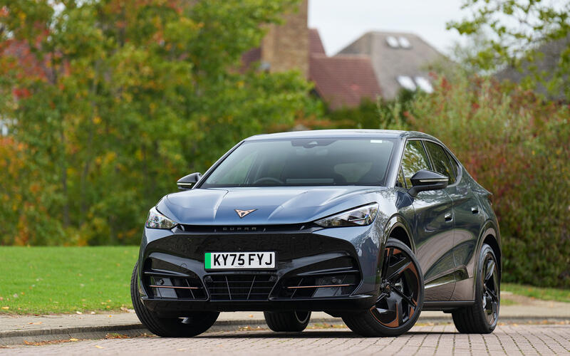Exterior front three-quarter shot of the CUPRA Tavascan
