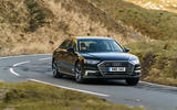 Audi A8 60 TFSIe 2020 road test review - cornering front Audi A8 60 TFSIe 2020 road test review - cornering front