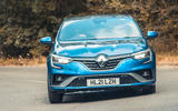24 Renault Megane E Tech PHEV road test 2021 cornering front