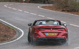 BMW M8 Competition convertible 2020 road test review - cornering rear BMW M8 Competition convertible 2020 road test review - cornering rear