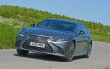 Lexus LS500h 2018 road test review front on the road