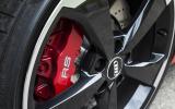 Red brake calipers on the Audi RS3
