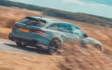 Audi RS6 review rear three quarter tracking Audi RS6 review rear three quarter tracking