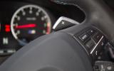 Steering wheel has two M Drive preset buttons BMW M5 flappy paddles