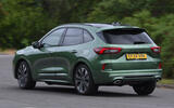 Ford Kuga hydrid S line 2024 rear left three quarter. Ford Kuga hydrid S line 2024 rear left three quarter.