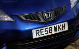 V-shaped raised central section on bonnet injects visual interest Honda Jazz front grille