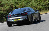 12 bmw i8 coupe 2018 uk fd cornering rear