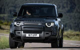 19 land rover defender v8 2021 uk fd cornering front