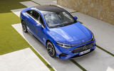 2025 Mercedes Benz CLA   blue car top down front 2025 Mercedes Benz CLA   blue car top down front