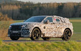 2026 Range Rover Velar EV testing camo front quarter tracking 2026 Range Rover Velar EV testing camo front quarter tracking