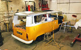 Volkswagen camper van being worked on