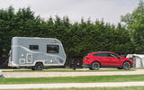 90 skoda enyaq iv 80 towing caravan side view 90 skoda enyaq iv 80 towing caravan side view
