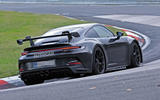 Porsche 911 GT3 prototype at Nurburgring - track side rear Porsche 911 GT3 prototype at Nurburgring - track side rear
