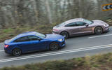 98 BMW i4 vs porsche taycan twin test side pan
