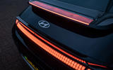 Clever aero features, like the ducktail rear spoiler, give the Hyundai IONIQ 6 an impressively low drag coefficient Clever aero features, like the ducktail rear spoiler, give the Hyundai IONIQ 6 an impressively low drag coefficient