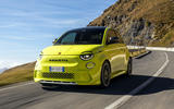 Abarth 500e front three quarter tracking