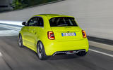 Abarth 500e rear three quarter tracking