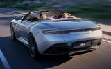 Aston Martin DB12 Volante rear three quarter tracking