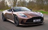 Aston Martin DB12 Volante front three quarter tracking