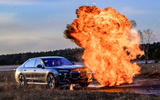BMW i7 Protection driving through petrol bomb