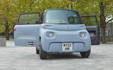 Citroen Ami in London static front three quarters with doors open