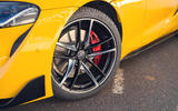 The Toyota GR Supra's 19-inch alloys stand out – especially with Lightning Yellow paintwork The Toyota GR Supra's 19-inch alloys stand out – especially with Lightning Yellow paintwork