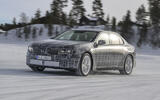 Electric BMW 3 Series prototype winter testing   front three quarter, cornering