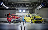 The 1997 Rover 100 & a current Honda Jazz post-crash test. The Rover ‘safety cell’ is severely compromised, the driver compartment of the Jazz remains intact