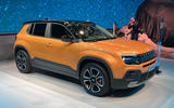 Jeep Avenger 2022 orange front quarter static Paris motor show Jeep Avenger 2022 orange front quarter static Paris motor show