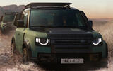 Land Rover Defender Trophy Edition green front tracking Land Rover Defender Trophy Edition green front tracking