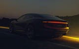 Lotus Emeya 2024 rear quarter tracking dark Lotus Emeya 2024 rear quarter tracking dark