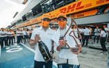 McLaren F1 drivers Lando Norris and Carlos Sainz celebrate their success