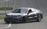 Mercedes AMG GT saloon EV camo front quarter 2